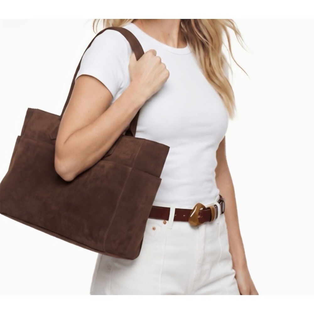 $98 Mali + Lili Tote Bag Womens Large Chocolate Brown Shoulder Shopper Zip Top